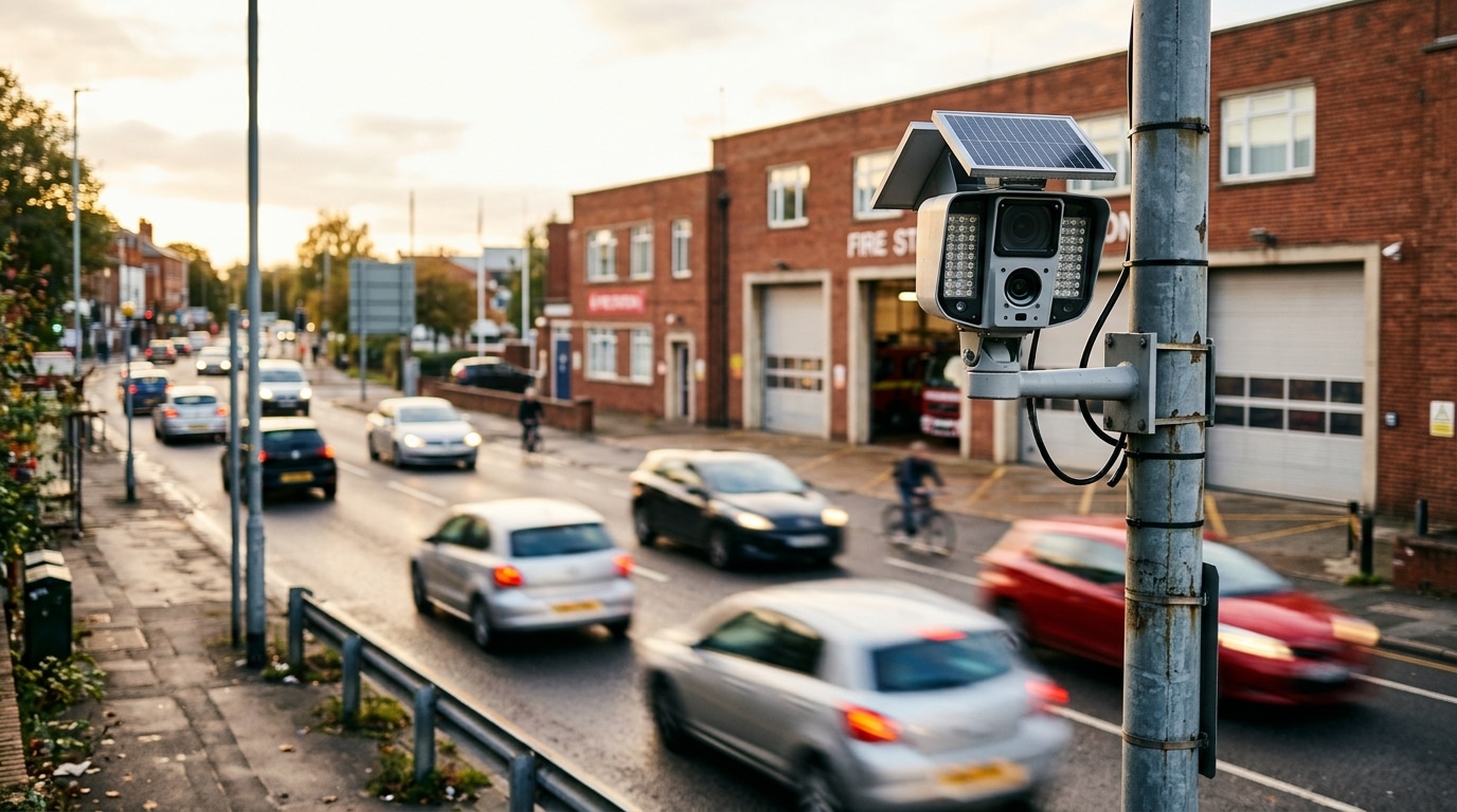Caméra de surveillance routière au bord d'une route urbaine