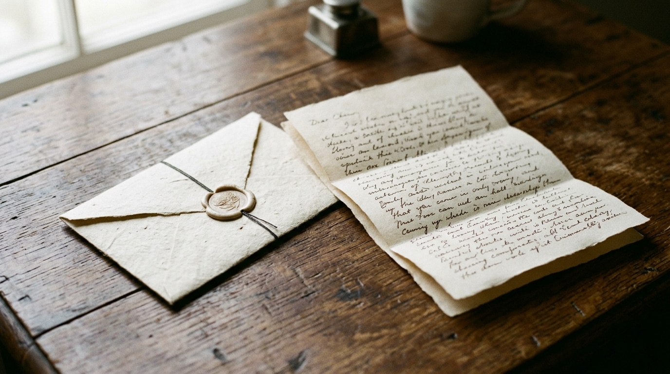 Enveloppe et lettre pliée posées sur un bureau en bois