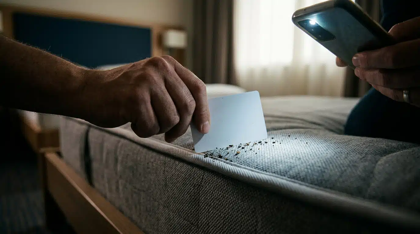 Carte plastique glissée le long d'une couture de matelas