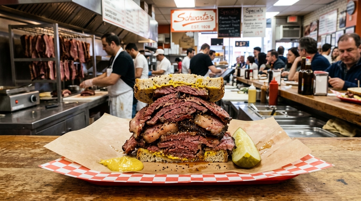 Sandwich à la viande fumée sur comptoir de deli