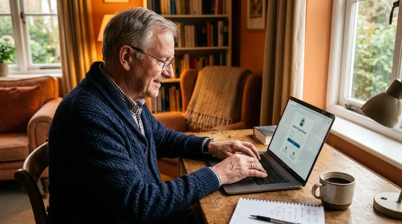 Retraité connecté à son espace retraite en ligne