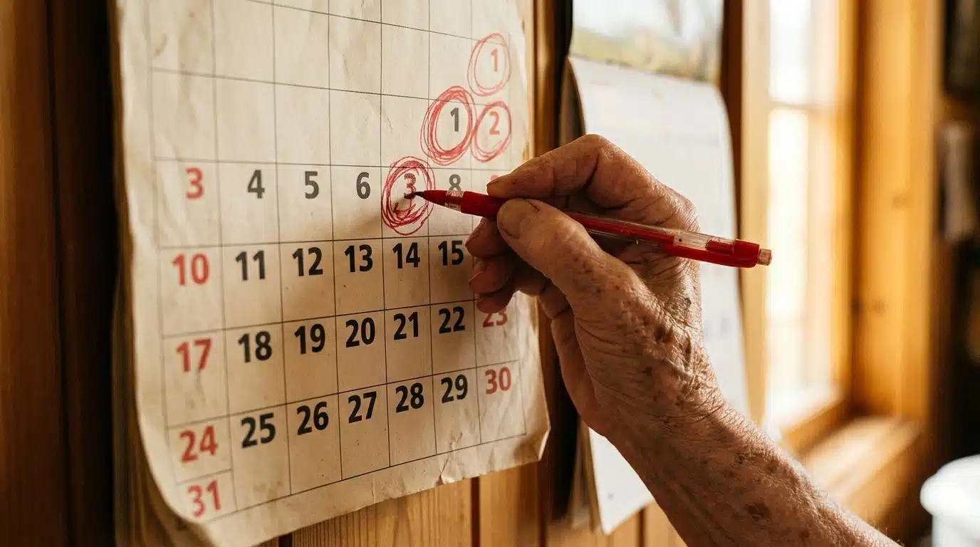 Calendrier avec le week-end de la Toussaint entouré au stylo