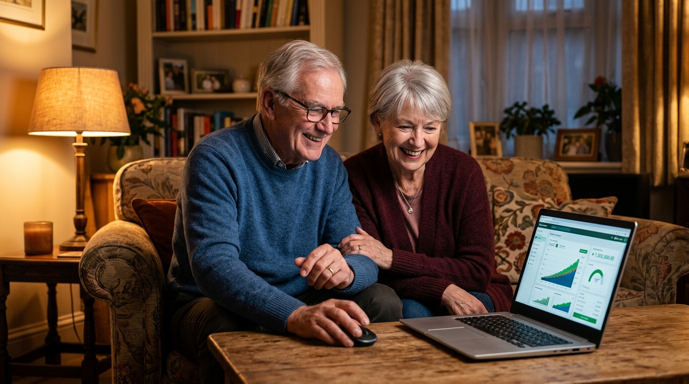 Couple de retraités utilisant un simulateur en ligne