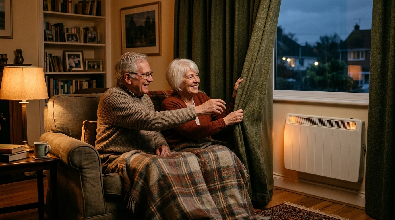 Couple de retraités au chaud près du radiateur