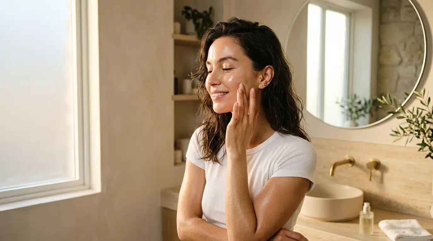 Peau lumineuse effet glazed après un soin visage