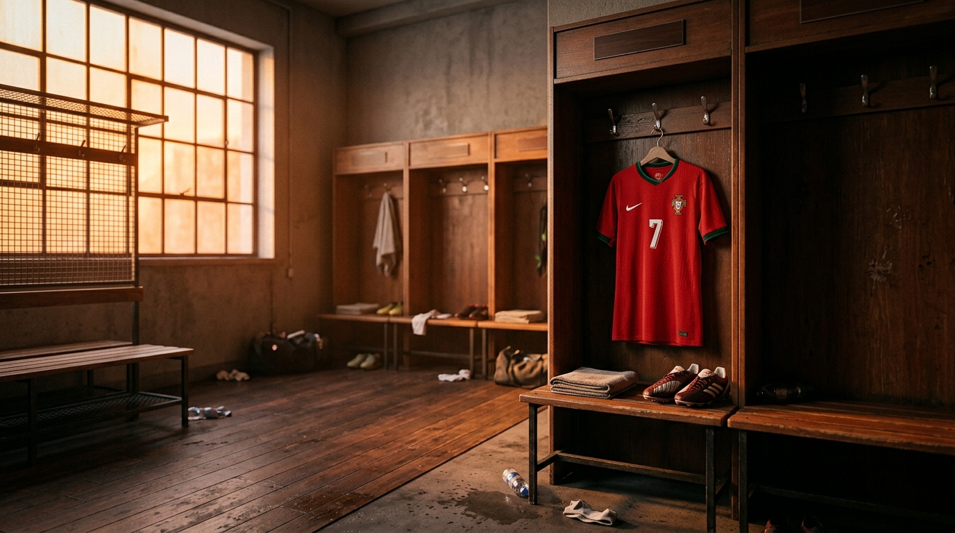 Vestiaire vide avec un maillot du Portugal numéro 7 accroché