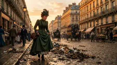 Rue de Paris boueuse et couverte d'ordures au XIXe siècle