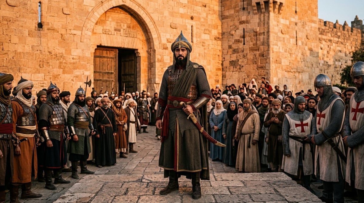 Saladin devant les portes de Jérusalem au coucher du soleil