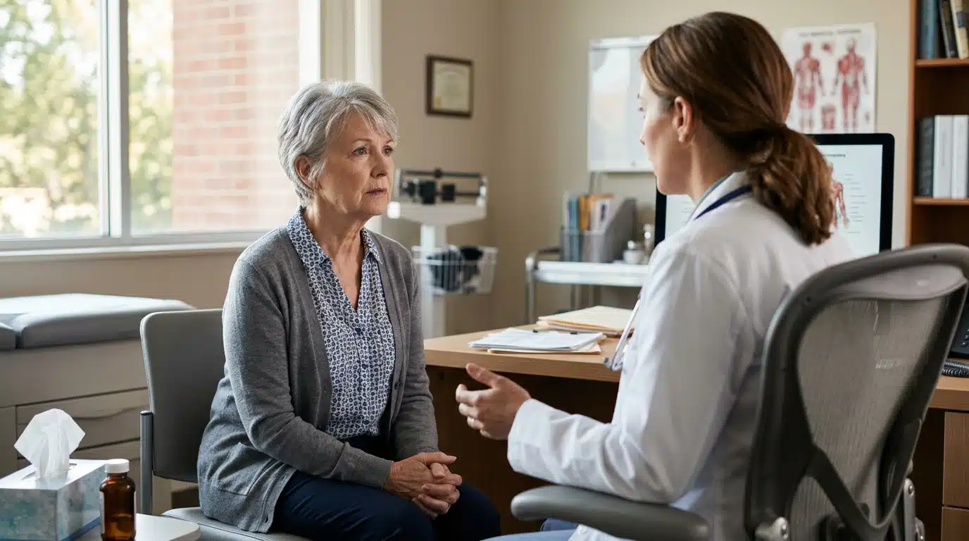 Senior pensif lors d'une consultation médicale