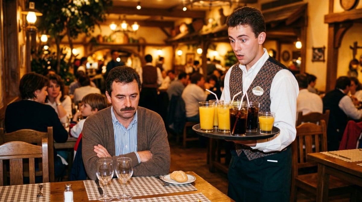 Serveur et client déçu dans un restaurant sans alcool