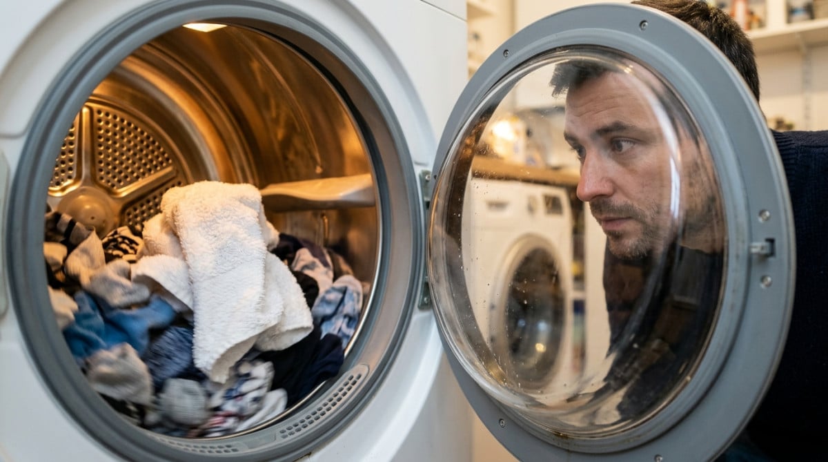 Serviette et vêtements qui tournent dans le tambour