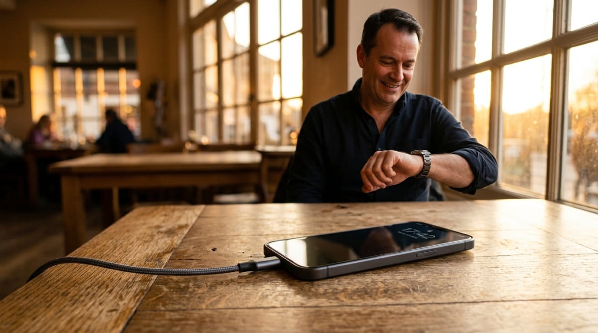 Smartphone branché sur une table pendant la recharge