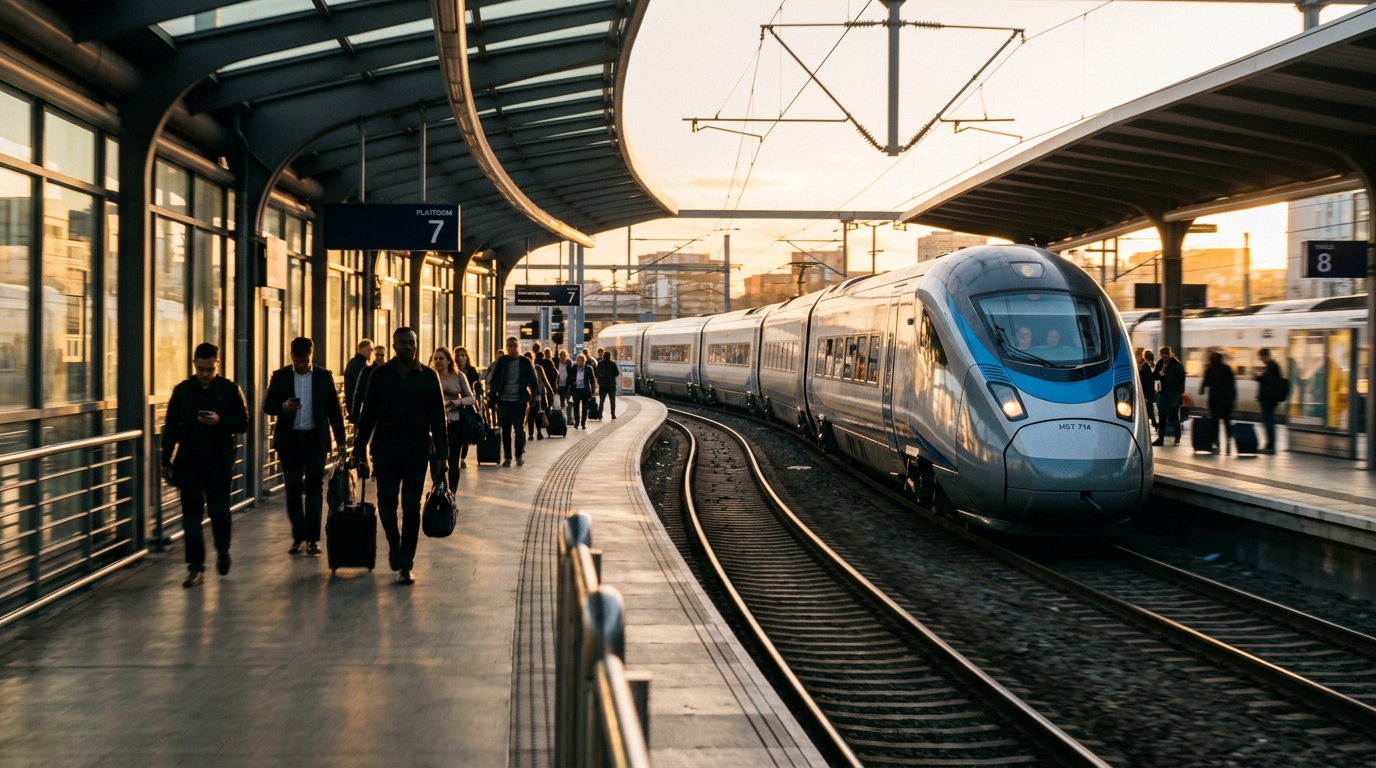 TGV à quai au coucher du soleil