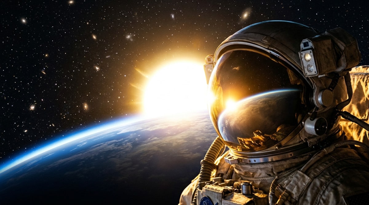 Soleil blanc vu de l'espace derrière l'atmosphère terrestre