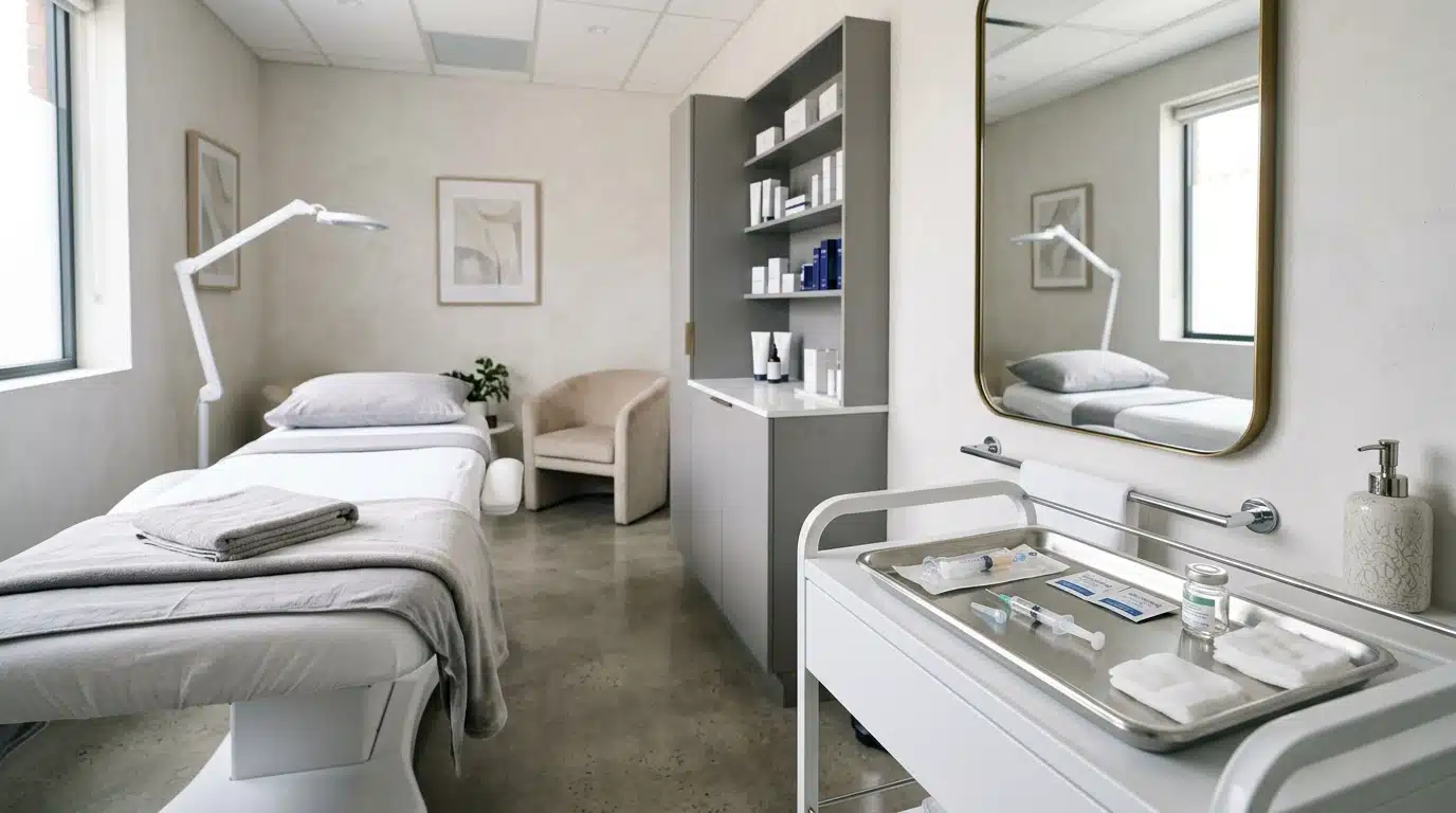Cabinet de médecine esthétique avec plateau d'injection et miroir
