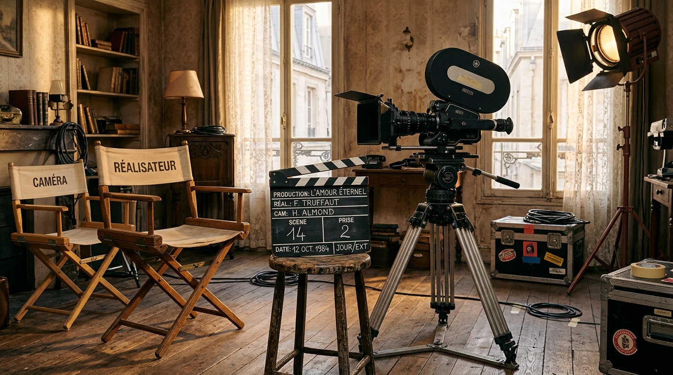 Plateau de cinéma à l'ancienne évoquant le tournage de La Boum en 1980