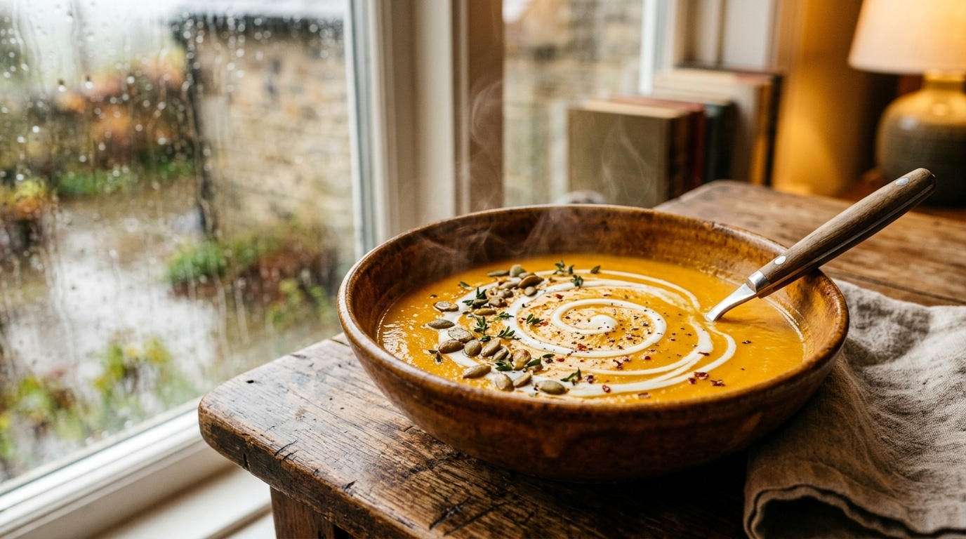 Bol de soupe de potimarron au lait de coco