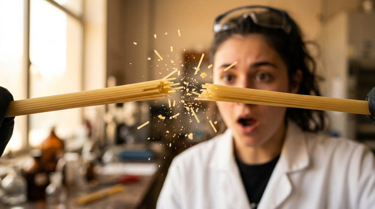 Spaghetti qui se brise en plusieurs morceaux, gros plan