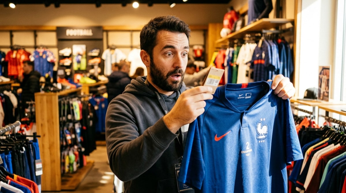 Supporter surpris par le prix d'un maillot bleu