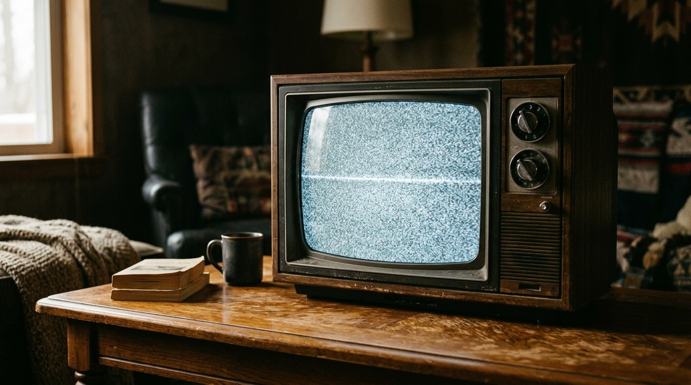 Vieux téléviseur cathodique affichant de la neige grise