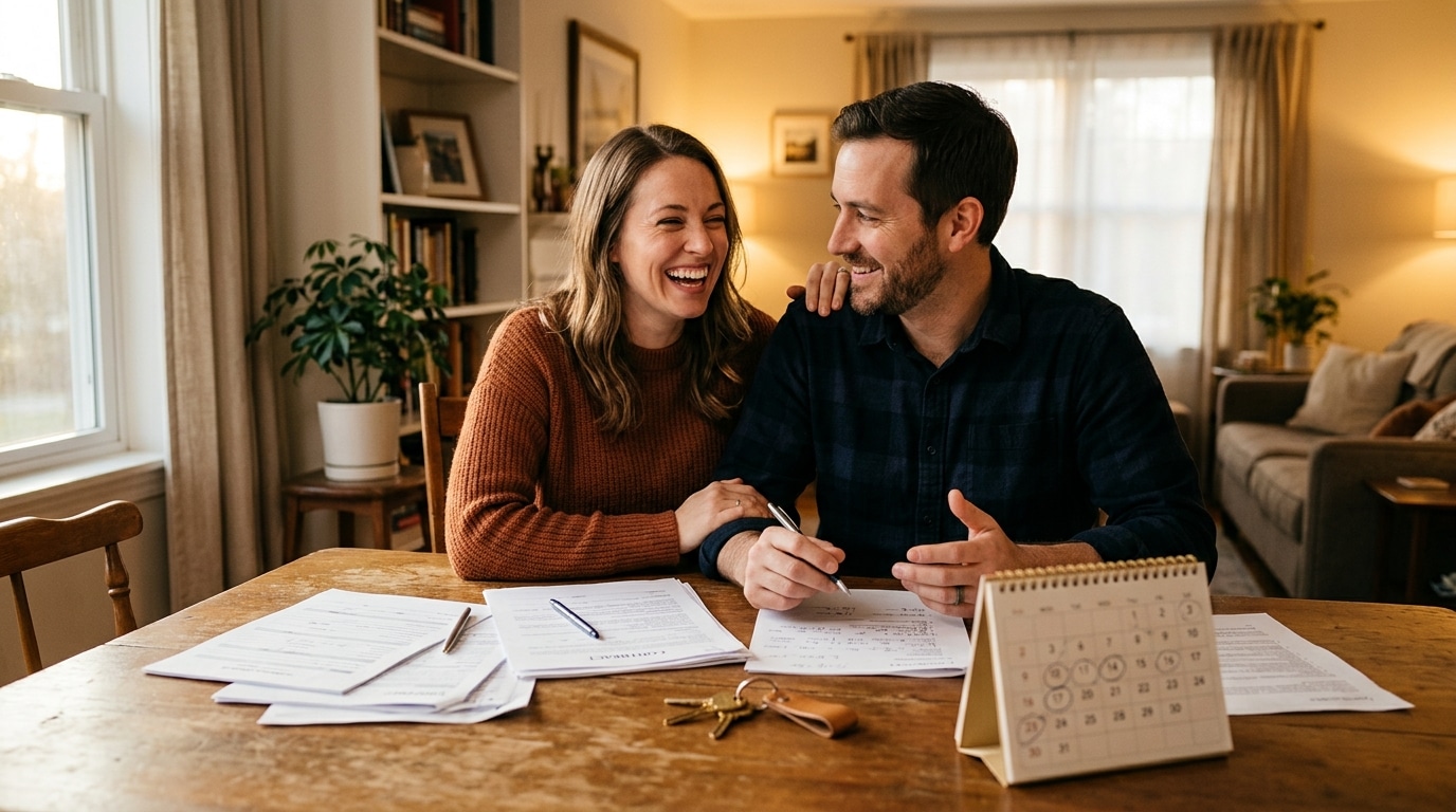 Couple soulagé après avoir réglé ses démarches fiscales