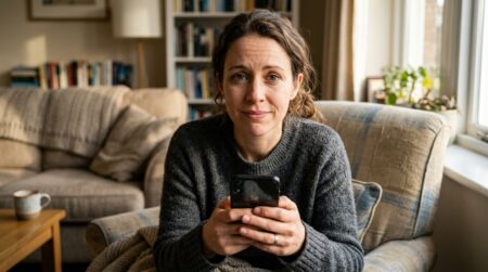Personne inquiète tenant un smartphone à l'écran noir