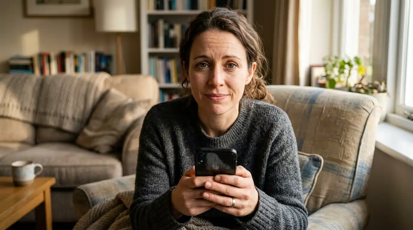 Personne inquiète tenant un smartphone à l'écran noir