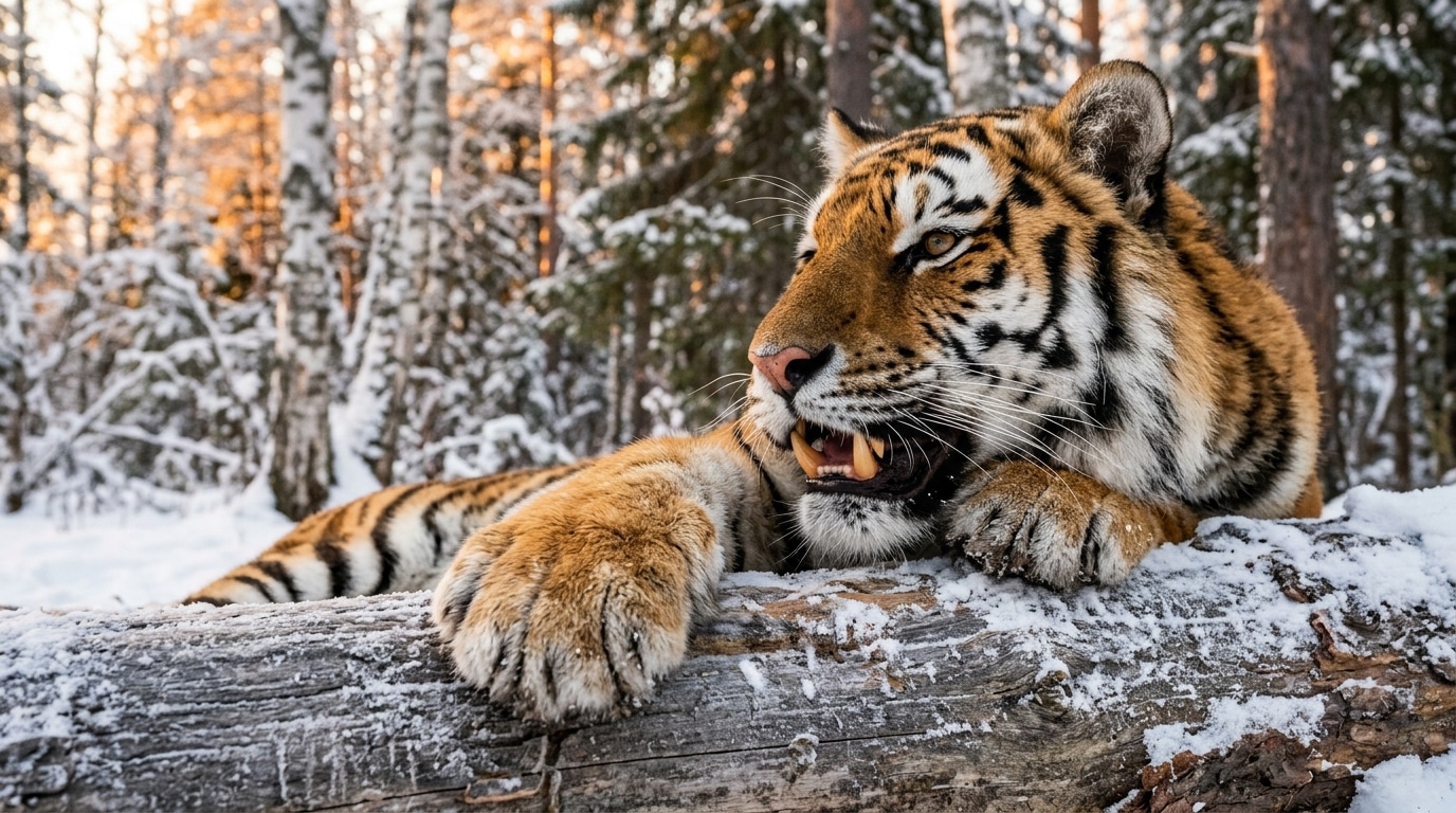 Gros plan sur la patte et les crocs d'un tigre de Sibérie