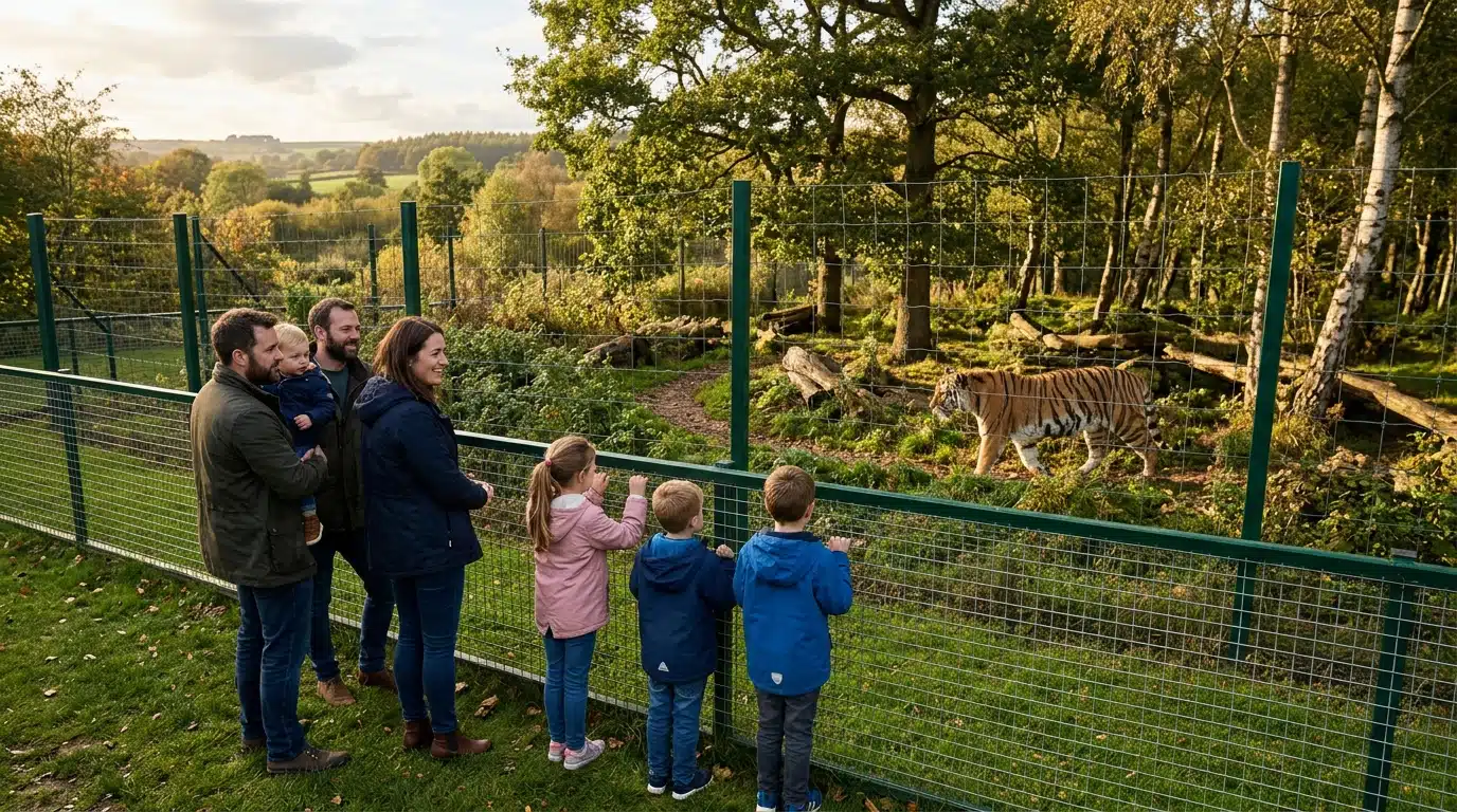 Visiteurs devant l'enclos du tigre au zoo