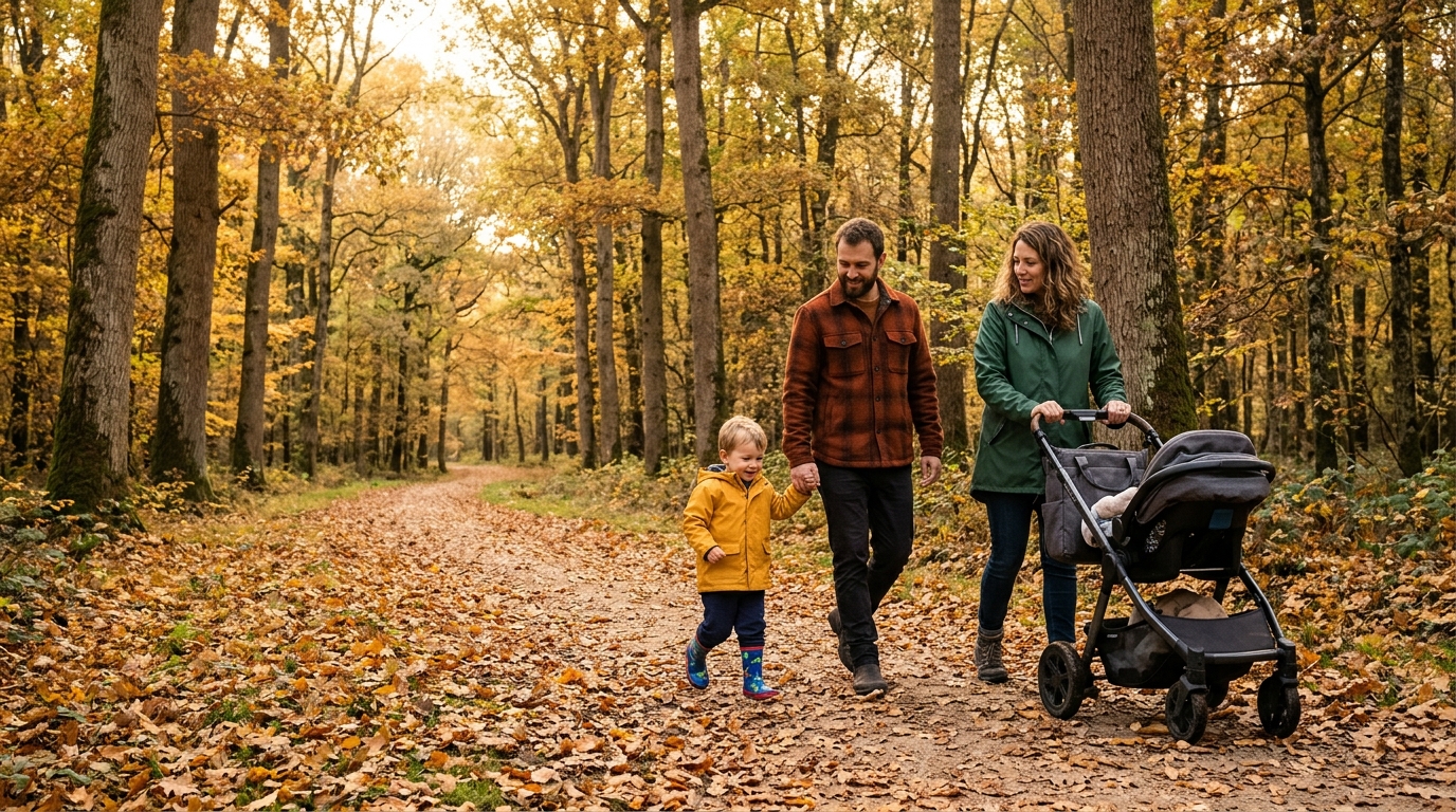 Famille en balade dans la forêt de Rambouillet en automne