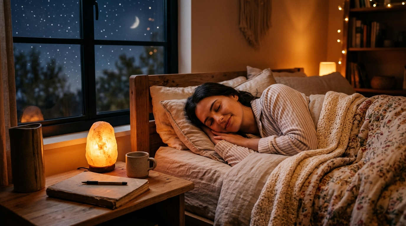 Jeune femme endormie souriant dans une lumière dorée de rêve