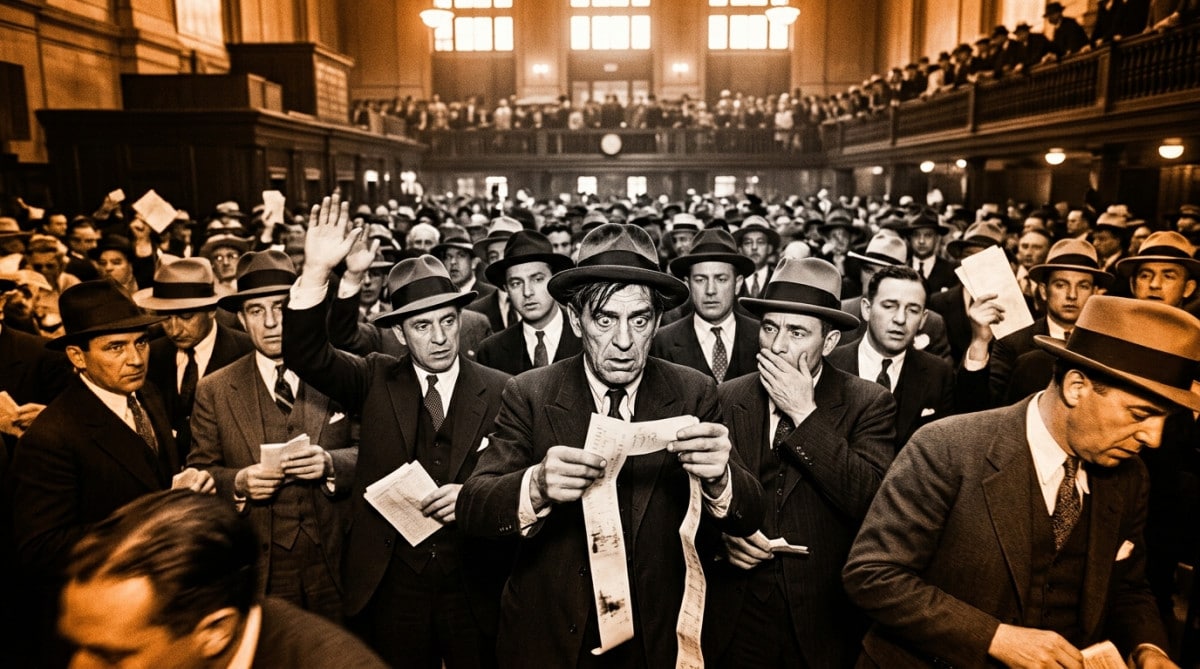 Traders paniqués à la Bourse de New York en 1929