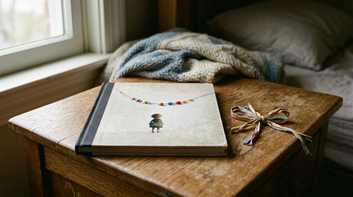 Livre pour enfants fermé posé sur une table de chevet