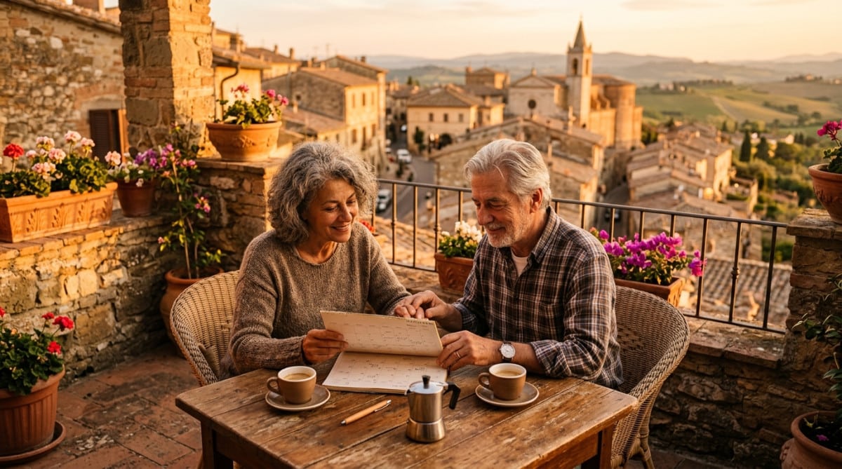 Un couple de retraités profite d'une terrasse ensoleillée