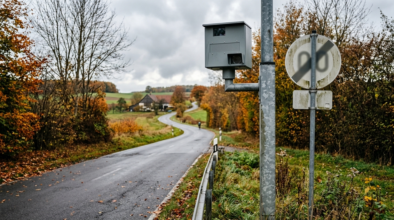 Radar automatique au bord d'une route de campagne