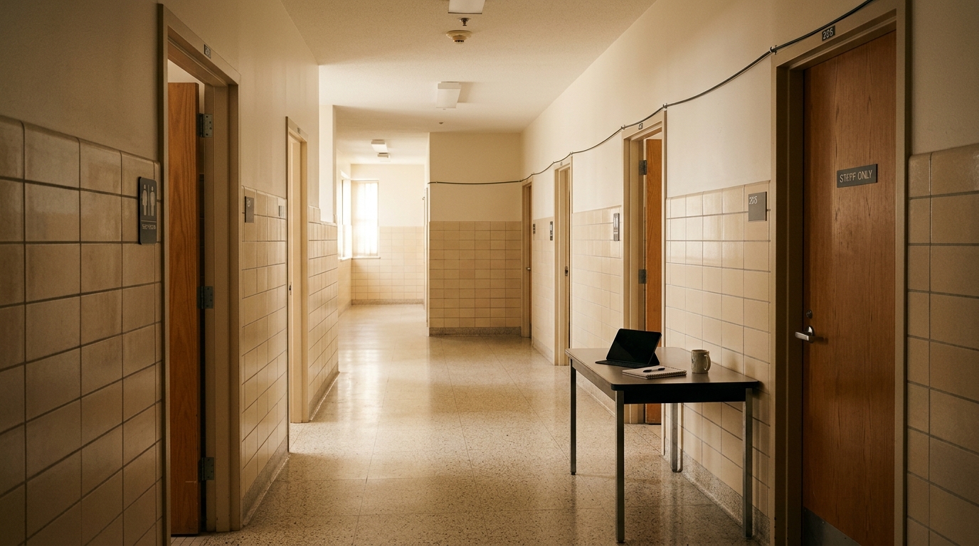 Câble fin le long d'un mur de toilettes carrelées