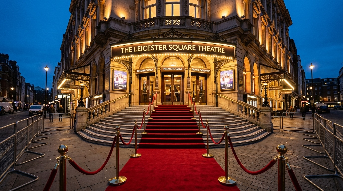 Marches d'un tapis rouge devant un cinéma londonien