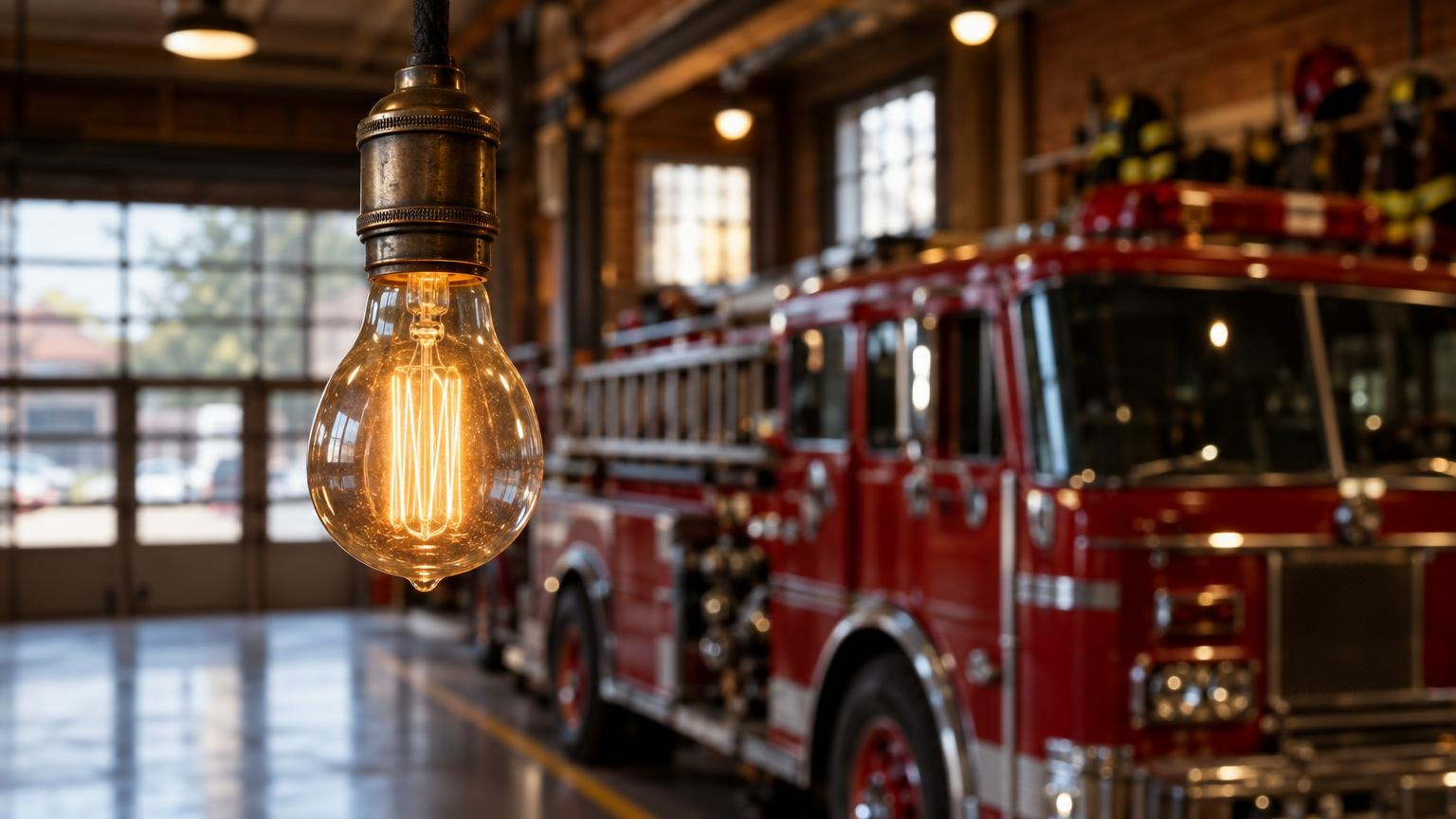 Ampoule à filament de carbone allumée dans une caserne
