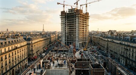 Chantier de la tour Montparnasse en 1973 à Paris