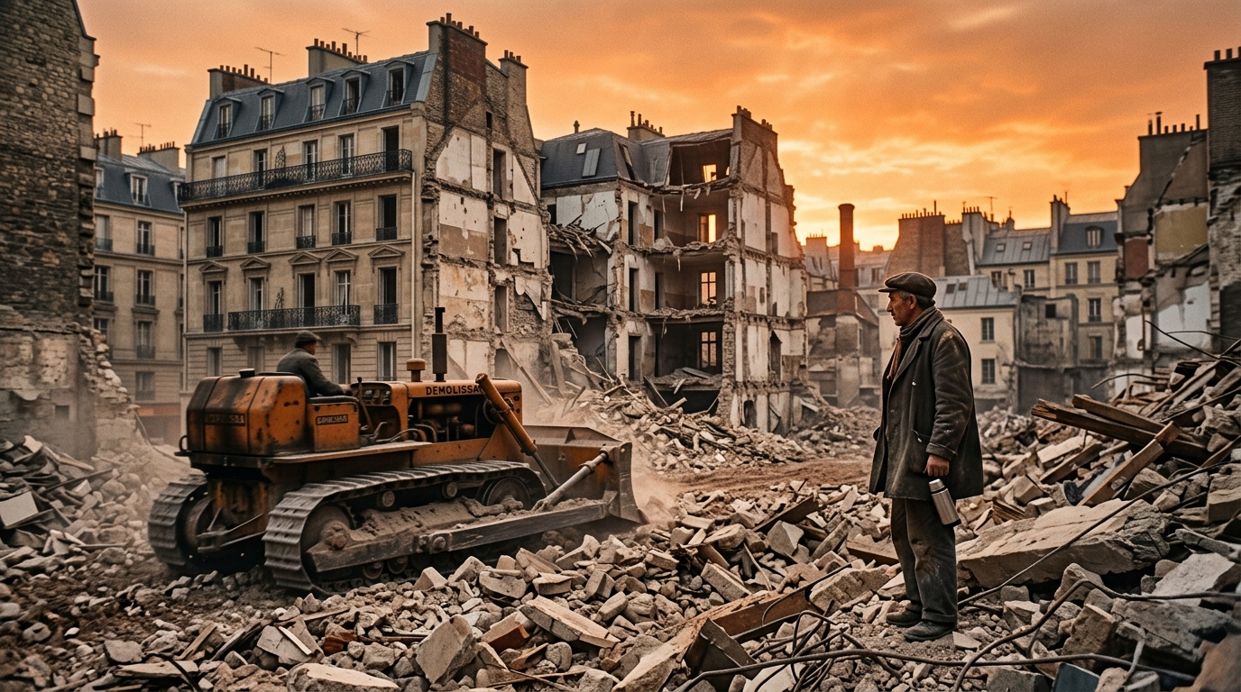 Quartier ancien de Montparnasse démoli avant la construction