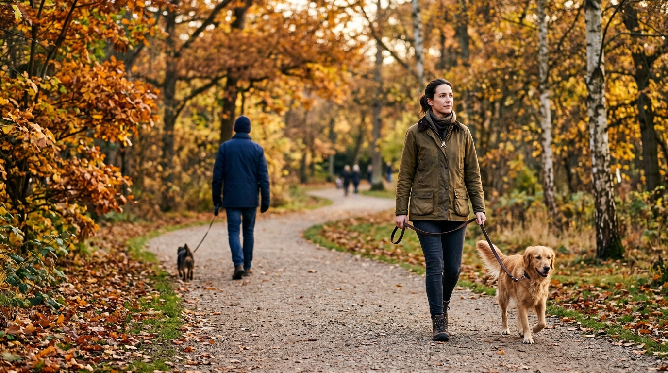 Promeneur qui garde ses distances avec son chien au parc