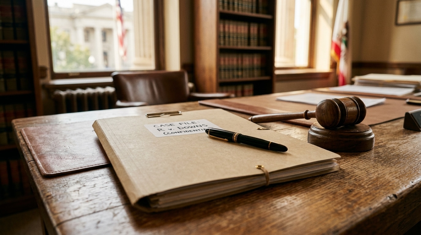 Dossier fermé et maillet de juge sur un bureau