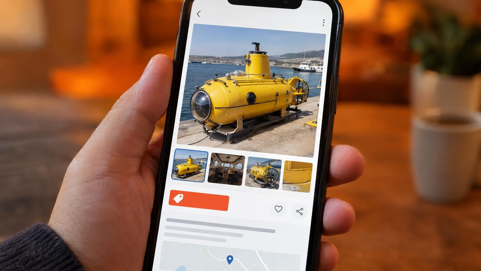 Annonce en ligne d'un sous-marin jaune à bas prix