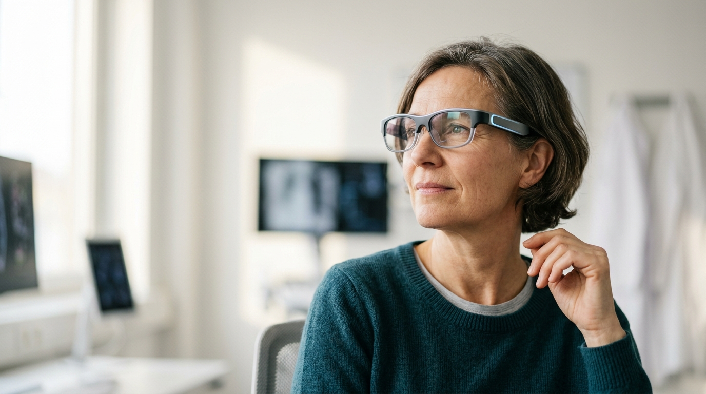 Patient portant des lunettes de réalité augmentée dans une salle de soins