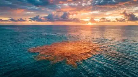 Immense tache d'eau chaude vue du ciel sur l'océan Pacifique