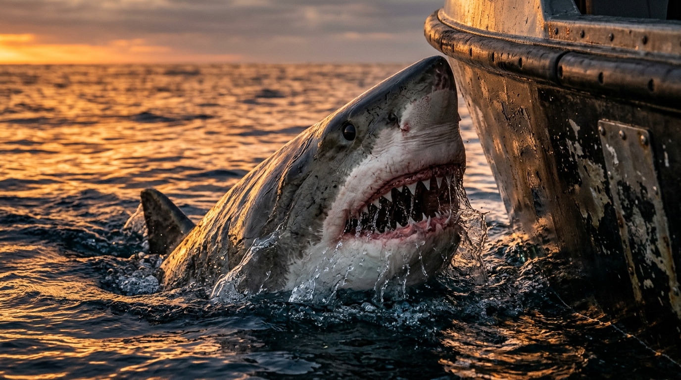 Gros plan sur la tête d'un grand requin blanc