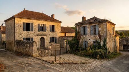École communale mise en vente à côté d'une maison délabrée