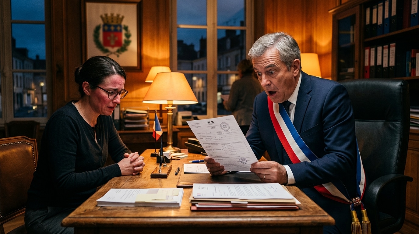 Maire stupéfait devant un formulaire mal rempli en mairie