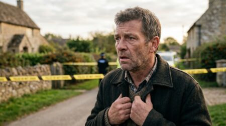 Habitant d'un village anglais au visage sidéré et triste
