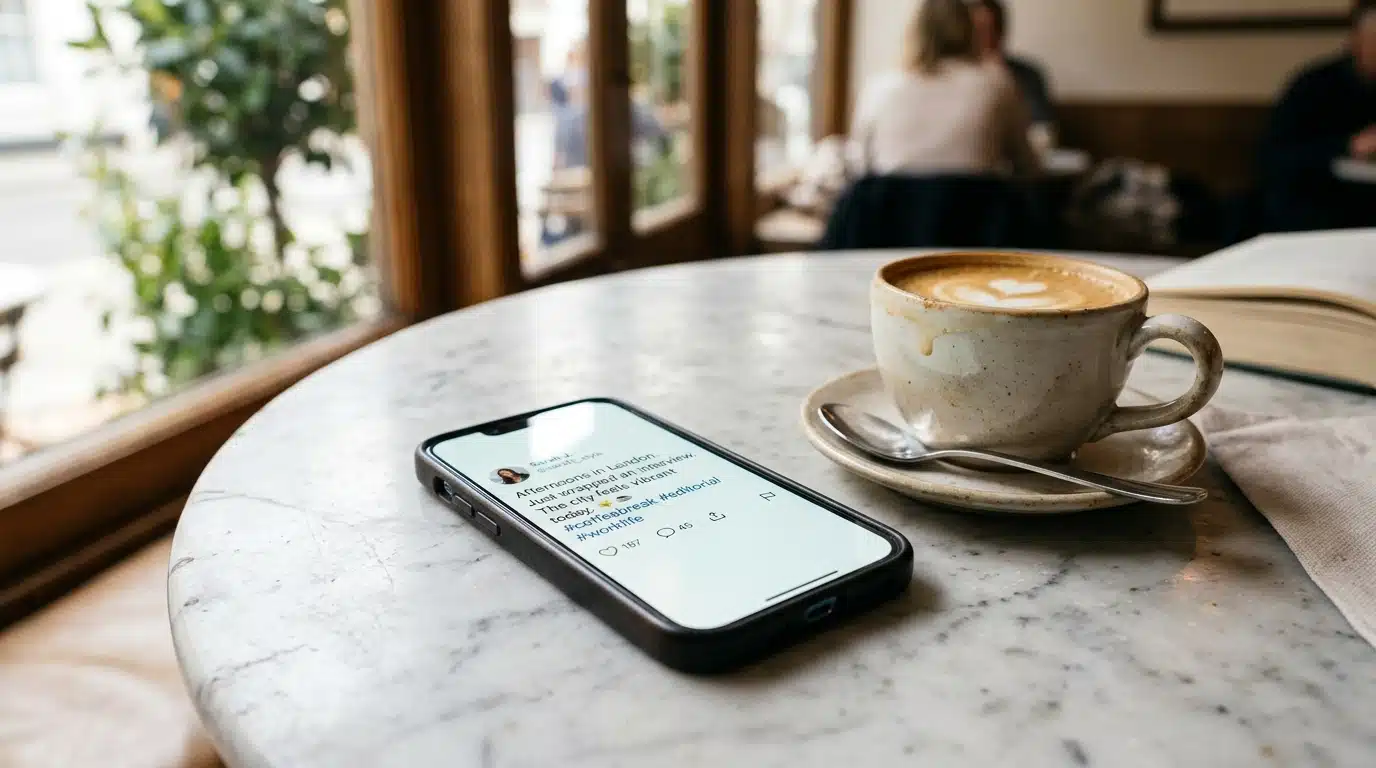 Smartphone affichant un message publié sur les réseaux sociaux